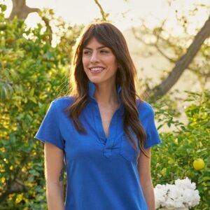 $136 Frank & Eileen CHARLOTTE Perfect Polo in bright blue Sz XS